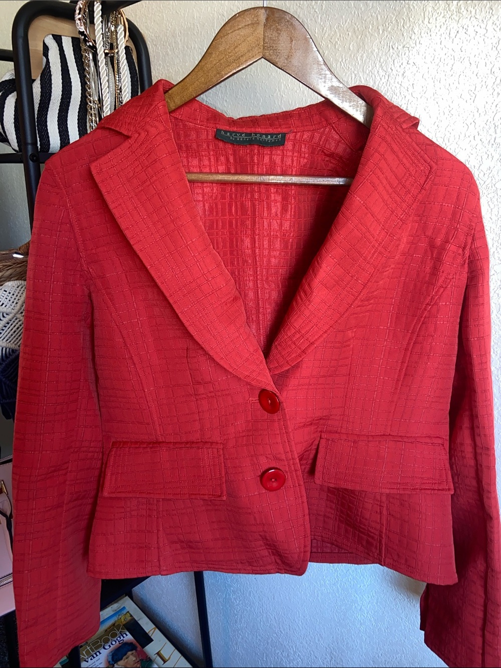 Red Textured Tailored Women’s Blazer Jacket
